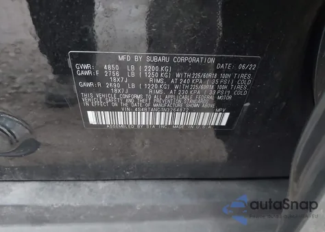 2022 Subaru Outback Limited z USA, uszkodzony, nr VIN 4S4BTANC1N3264872